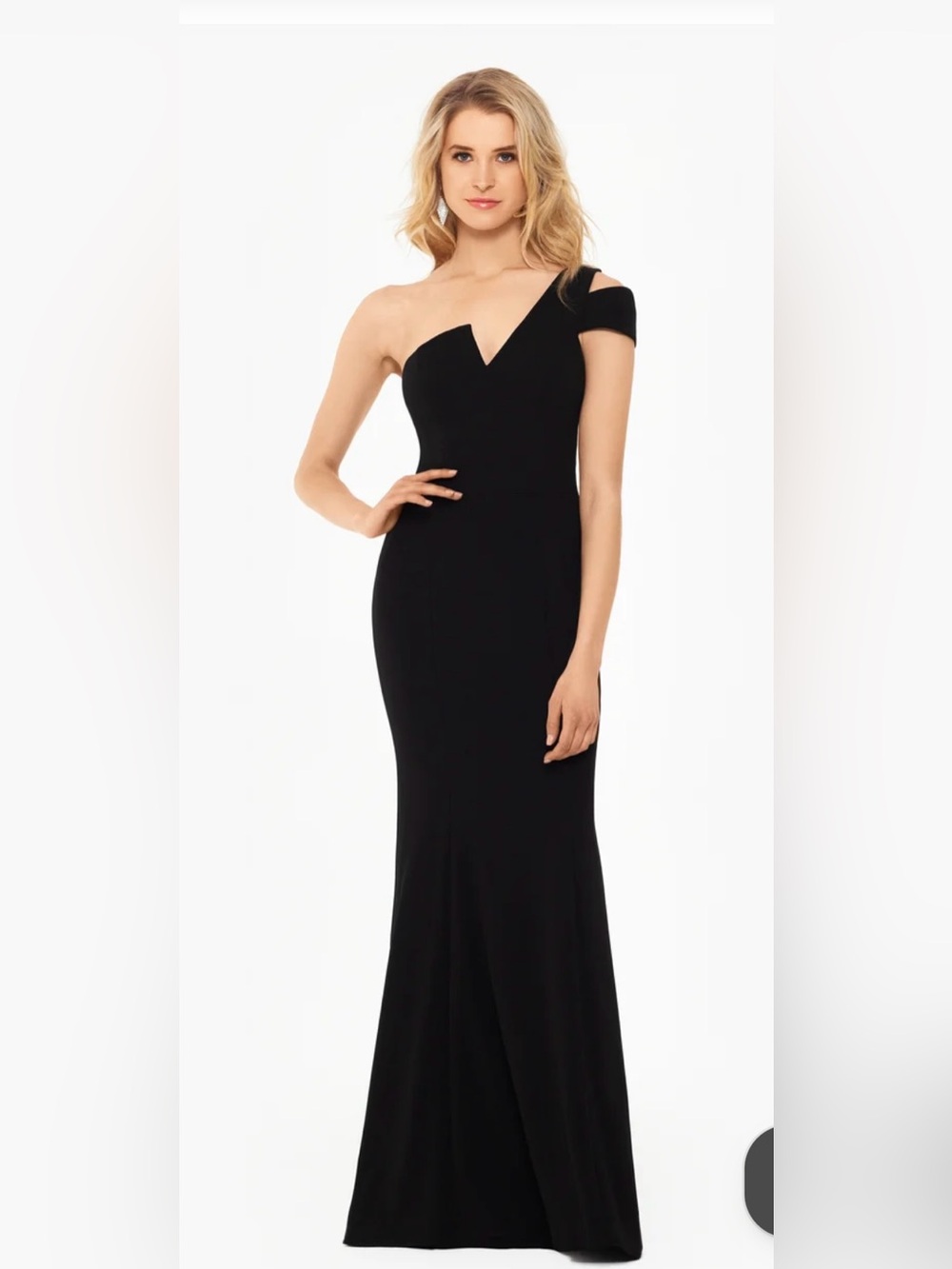 Betsy & Adam Black One Shoulder Cutout Formal Gown A19997 size 14 NWT